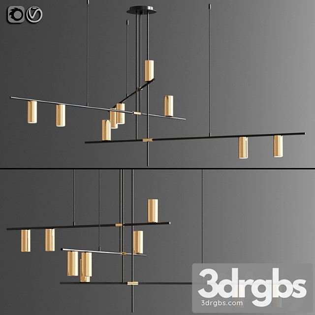 Light suspension chandelier in black and gold 02