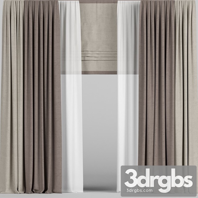 Curtains in two Colors with Tulle and Roman Blinds.