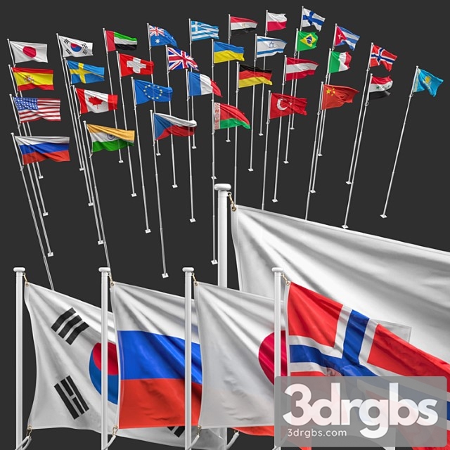 Flags Of The Countries Of The World 8 Flagpoles 32 Flags