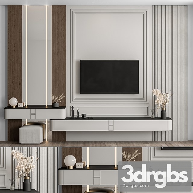 TV Wall Wood And Plaster Set 60