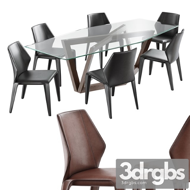 Dining Set Natuzzi Frida Chair C014 Hex Table E015