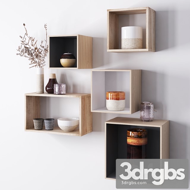 Wooden shelves with decorative objects