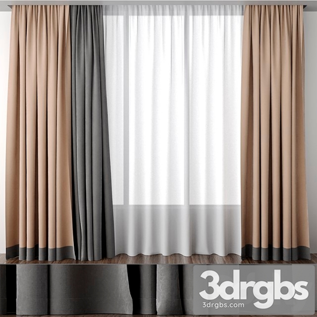 Beige Curtains With Stripe at Bottom