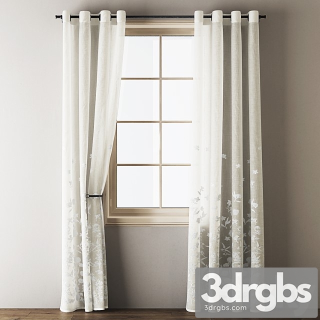 Floral embroidered linen eyelet curtains