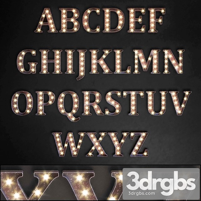 Lighted metal sign. set 13. alphabet