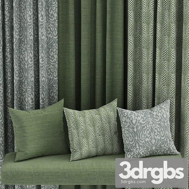 Set of fabric materials in green colors