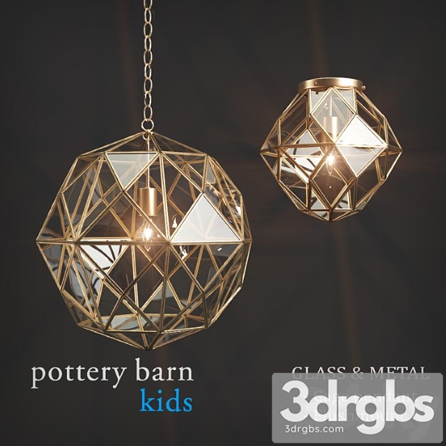 Svietil Niki Pottery Barn Kids Glass Metal Cage Pendant Flushmount