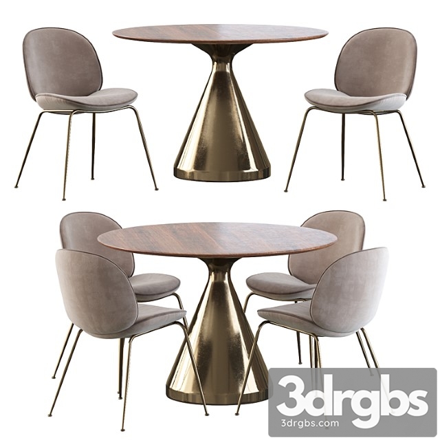 Gubi Beetle Chair And Silhouette Pedestal Round Dining Table