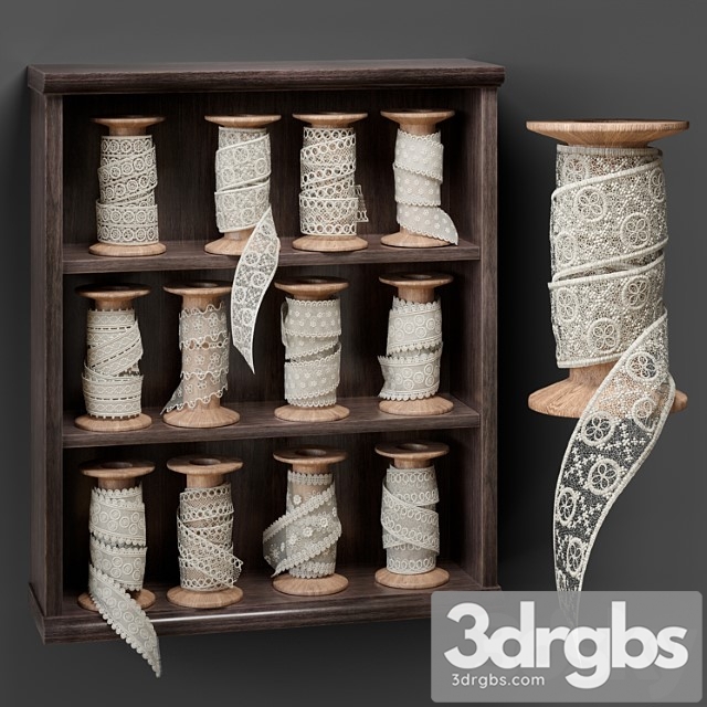 Shelf with spools of lace