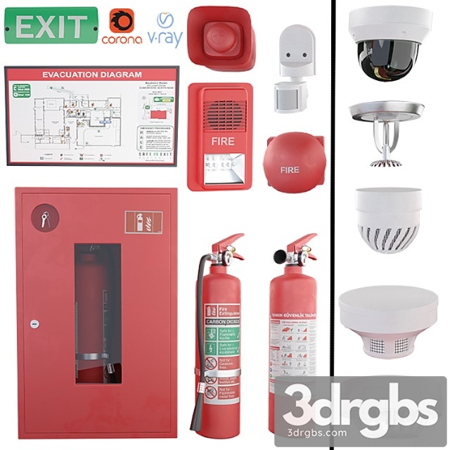 Security and fire alarms fire extinguishers and sensors