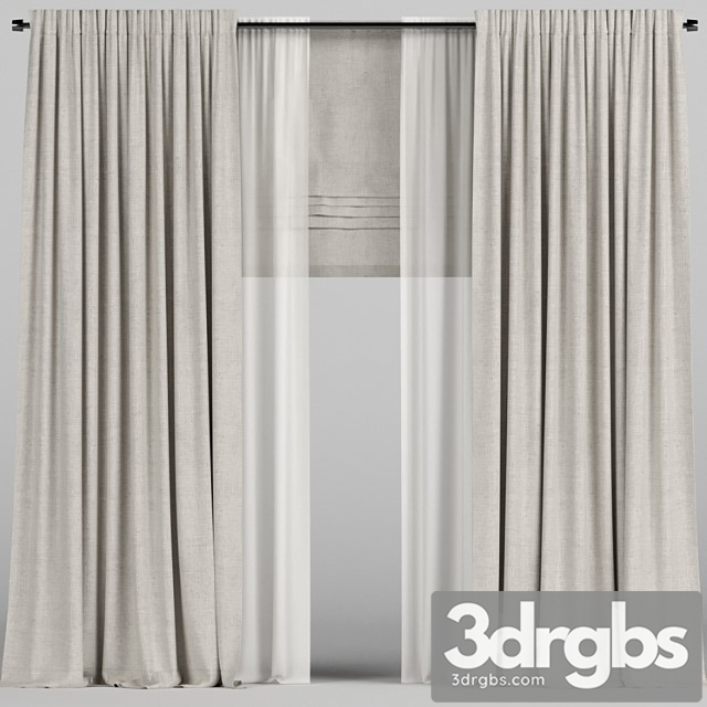 Beige Curtains With Tulle and Roman Blinds