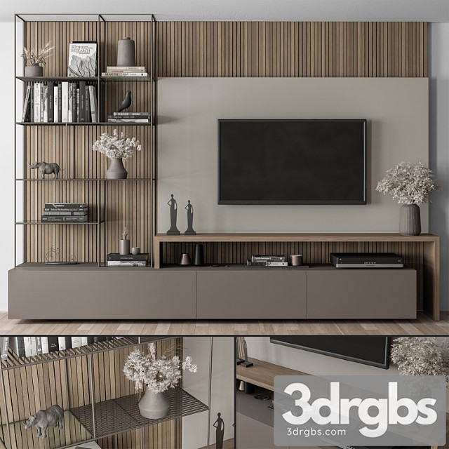 Tv wall black and wood - set 36