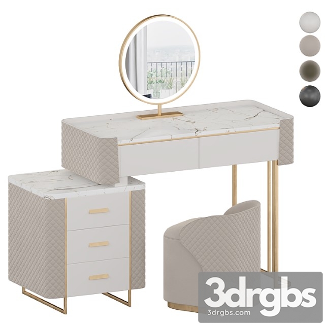 Luxury Makeup Vanity Set With Led Lighted Mirror Side Cabinet And 5 Drawers Modern Sintered Stone Dressing Table With Stool For Bedroom
