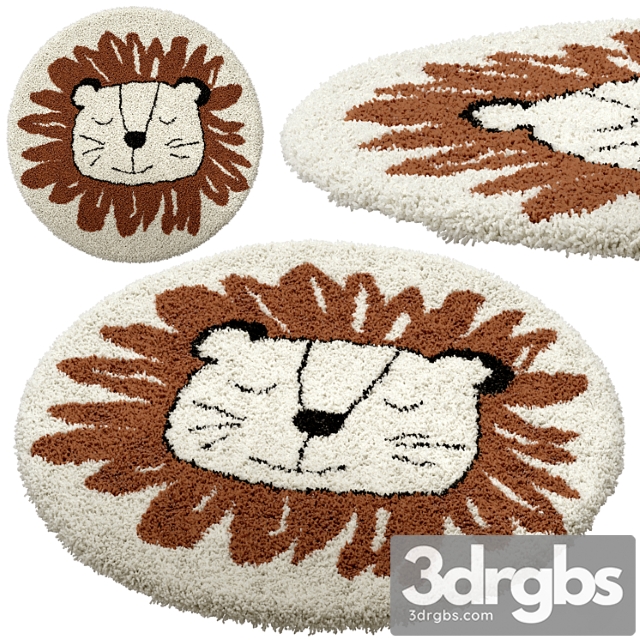 Childrens Round Carpet With Image of Lion Sim