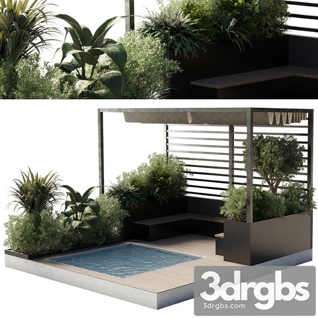 Landscape furniture by pool with pergola and roof garden 08