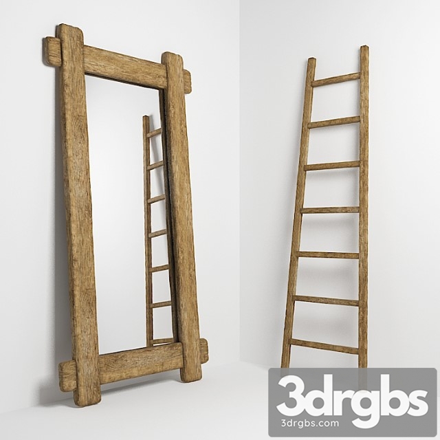 Mirror and stepladder in the style of country. mirror and ladder in rustic style