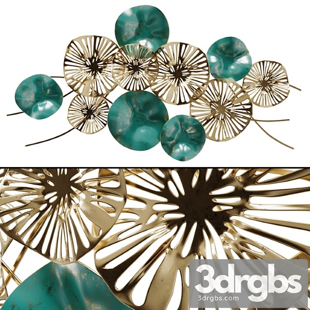 Wall decor flowers golden-turquoise