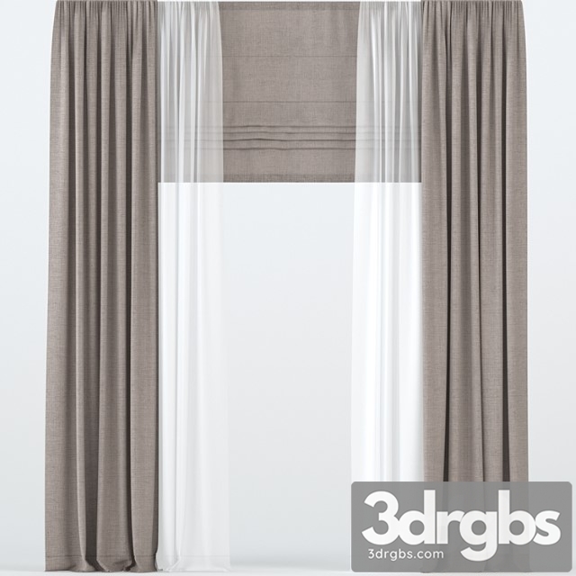 Brown straight curtains with tulle and roman.