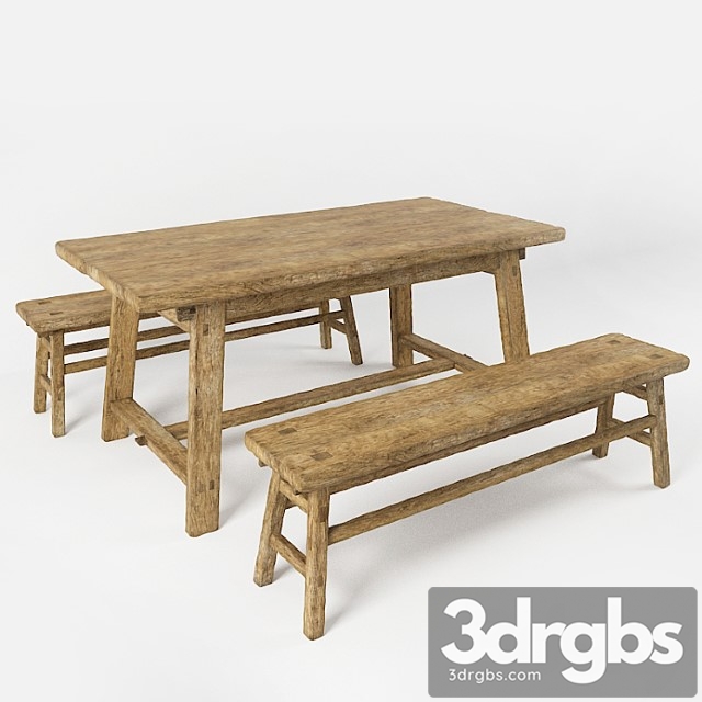 A table and a bench in the style of country. table and bench in rustic style 2