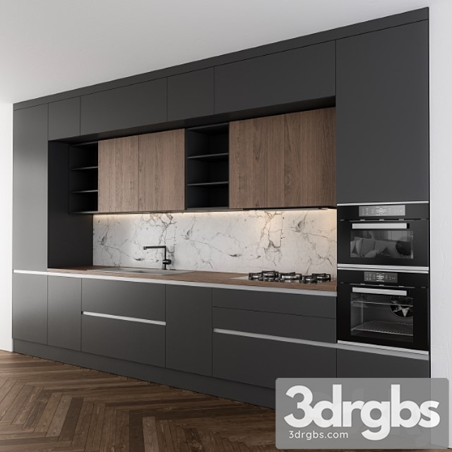 Modern kitchen dark gray and wood