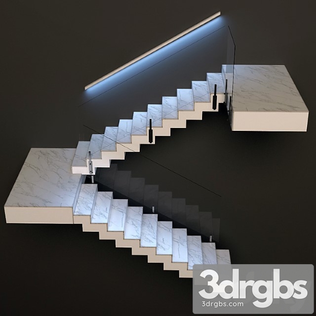 Ladder made of marble, glass and metal with built-in led illuminated handrail