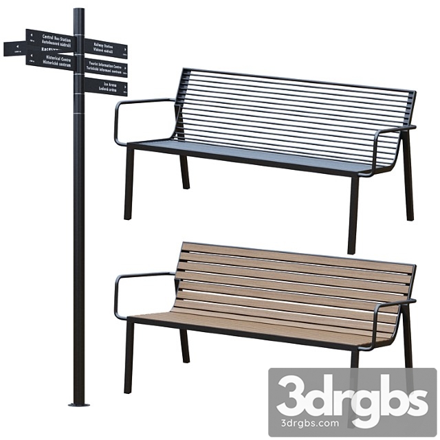 Park Benches Urna And Direction Signs From Mmtsite