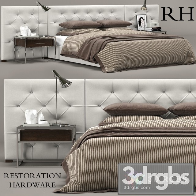 RH Modern Custom Diamond Tufted Fabric Headbord Bed