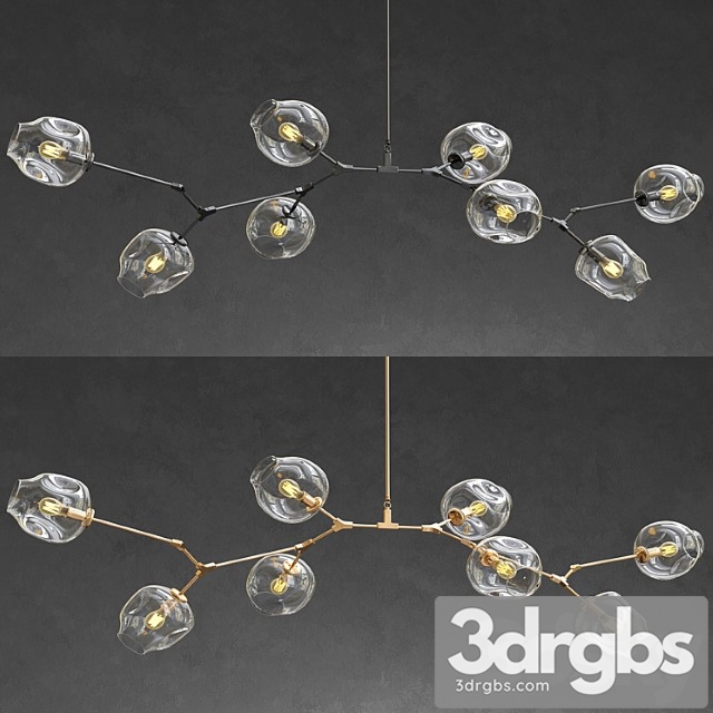 Branching bubble 8 lamps - gold and black metal