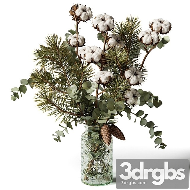 Bouquet of Eucalyptus Pine and Cotton in a Glass Vase