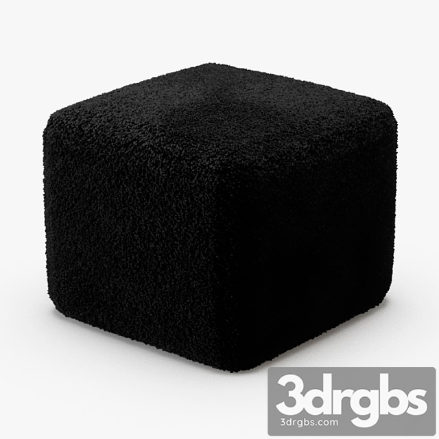 Black curly sheepskin square pouf 2