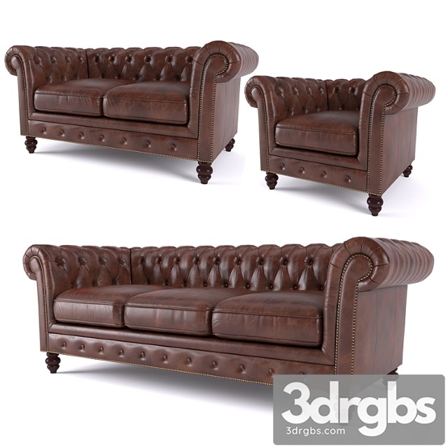 Brooklyn Chesterfield Leather Sofa and Loveseat and Armchair