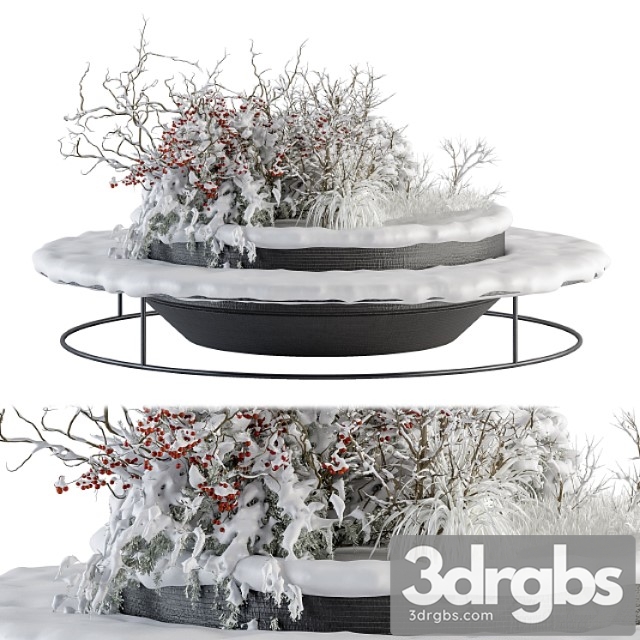 Urban furniture snowy bench with plants- set 15