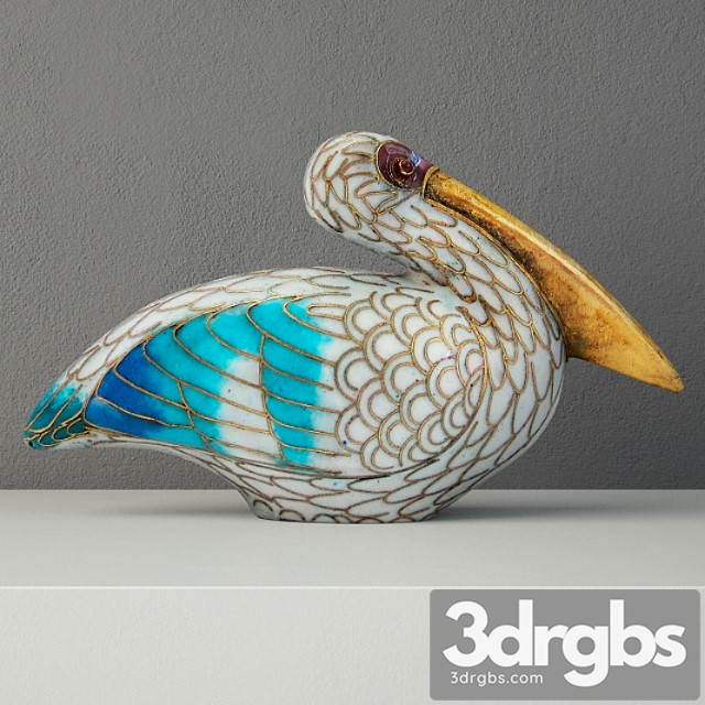 Cloisonne Pelican With Garnet Eyes