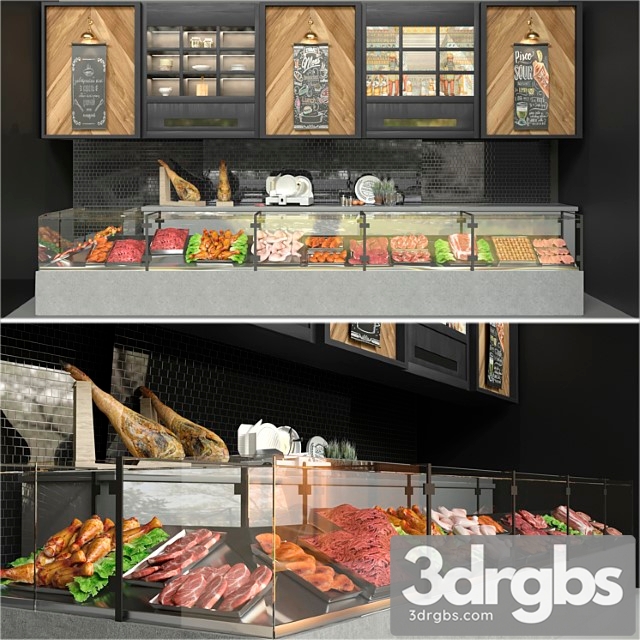 Showcase In A Supermarket With Semi Finished Products and Meat Food