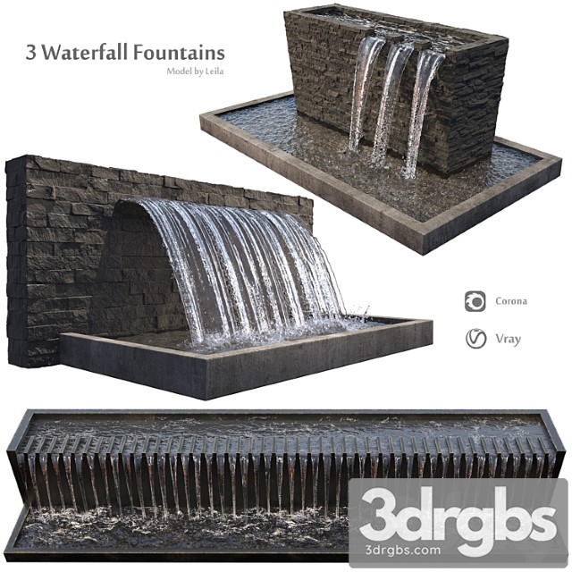 Waterfall fountains wide rock panel