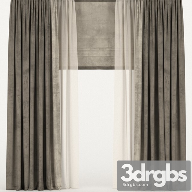 Brown Velvet Curtains With Tulle And Roman Shades