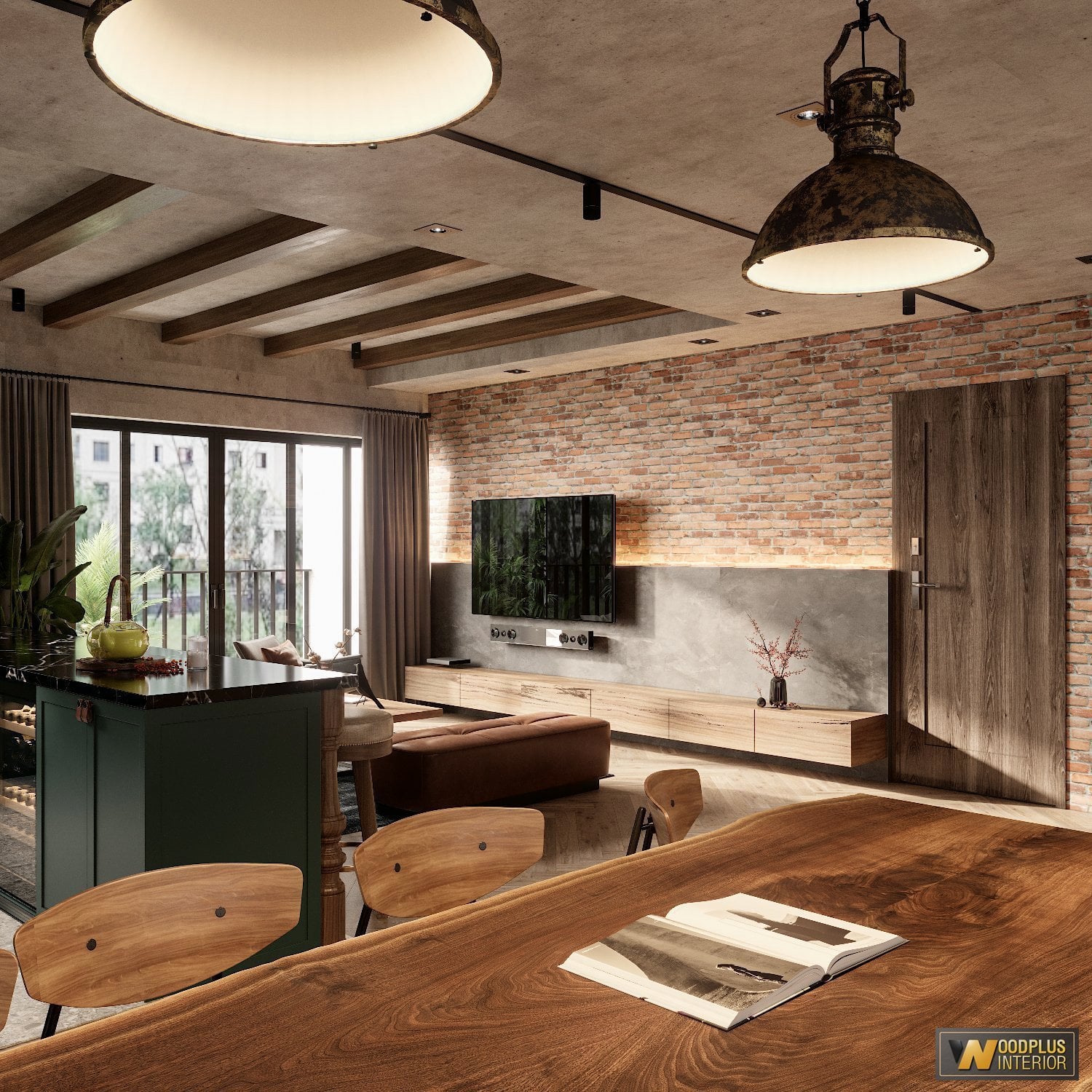 Living Room and Kitchen Rustic Style 2